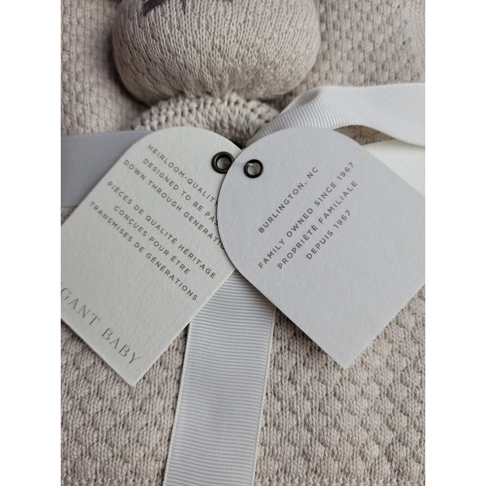 ELEGANT BABY Taupe Textured Knit Blanket & Bunny Rattle Gift Set, New with Tags
